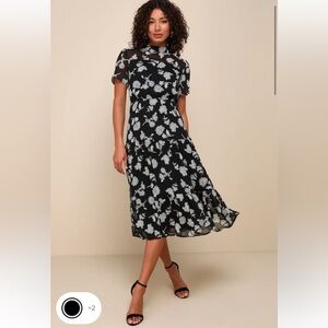 Lulu’s Floral Print Dressed Up Midi Dress